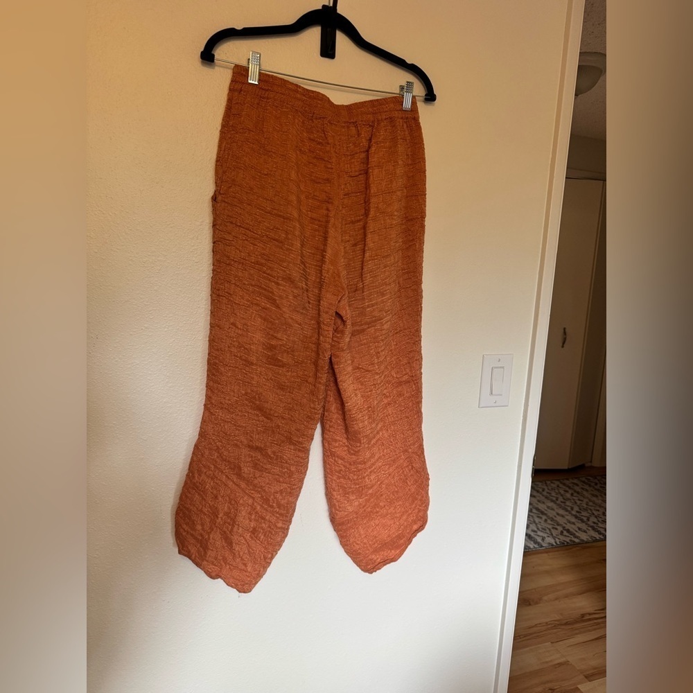 Aurea Vita Stockholm Ankle Pants Gauze Silk Linen Orange Medium EUC - Picture 2 of 8